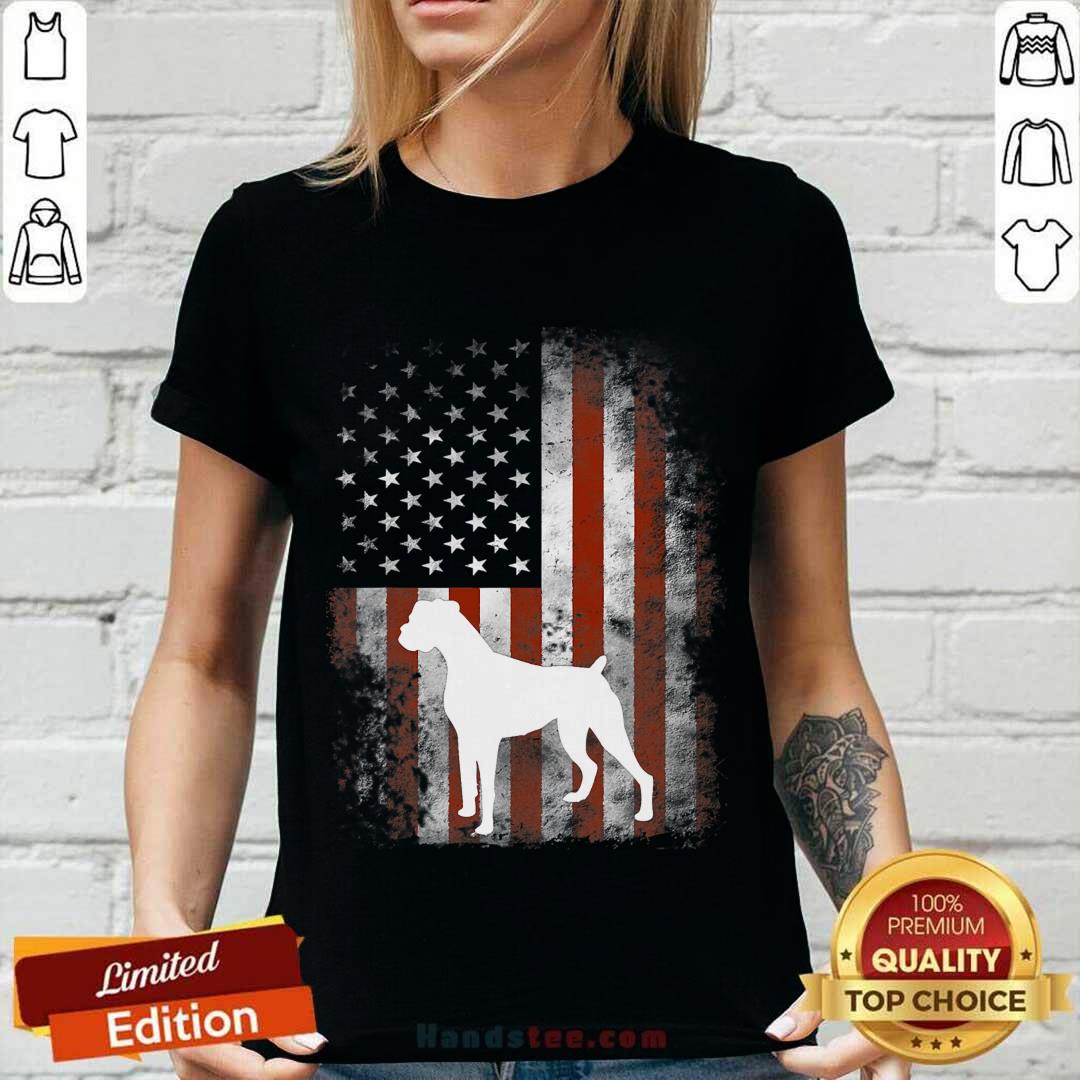 White Boxer Dog American Flag Shirt