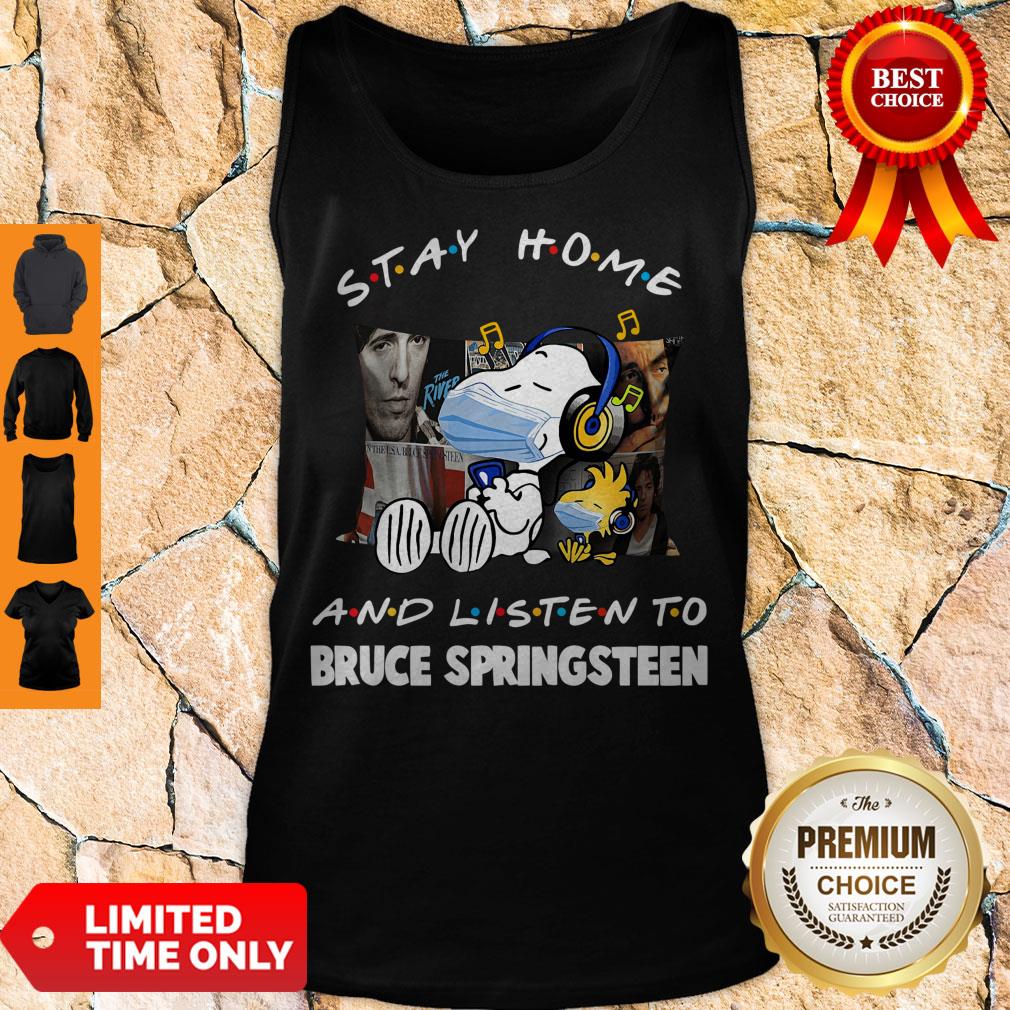 Snoopy And Woodstock Mask Stay Home And Listen To Bruce Springsteen Shirt