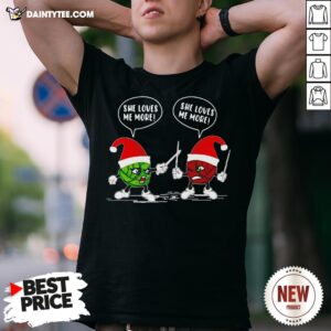 Top Crochet Santa Combat She Loves Me Christmas Shirt