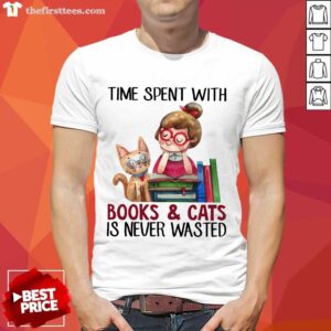 Hot Time Spent With Book And Cat Is Never Wasted Shirt