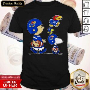 Hot The Peanuts Charlie Brown And Snoopy Woodstock Kansas Jayhawks Football Shirt