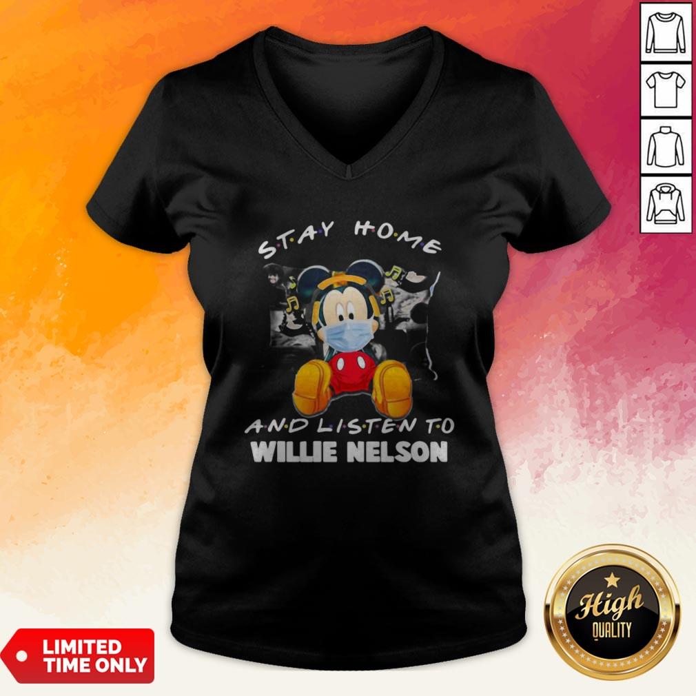 Mickey Mouse Mask Stay Home And Listen Willie Nelson Shirt