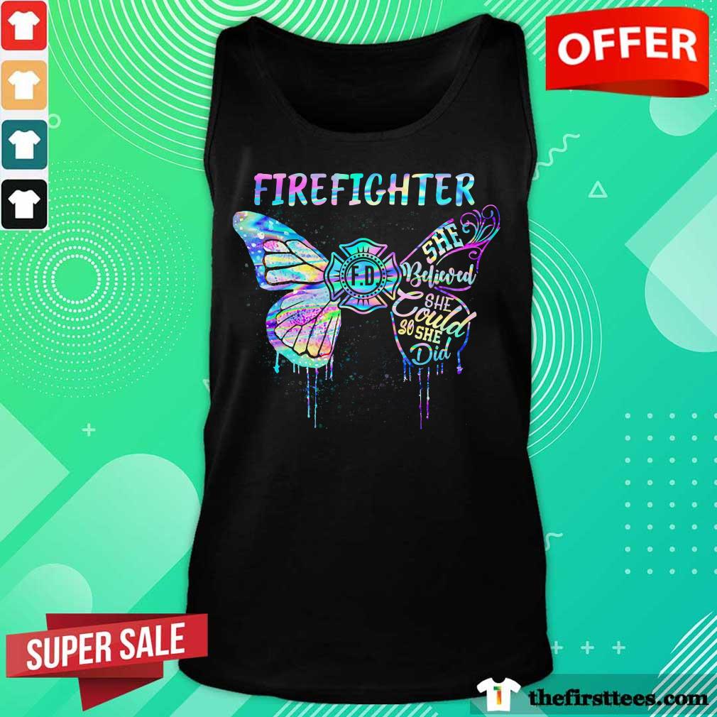 Nice Butterfly Firefighter She Believed She Could So She Did Colorful Shirt