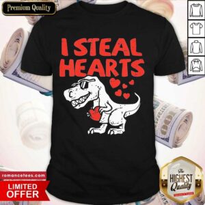 Happy Kids I Steal Hearts T Rex Dino Cute Baby Boy Valentines Day Shirt