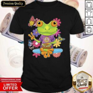 Peace Hand Sign Hippie Retro Trippy Colorful Frog Shirt