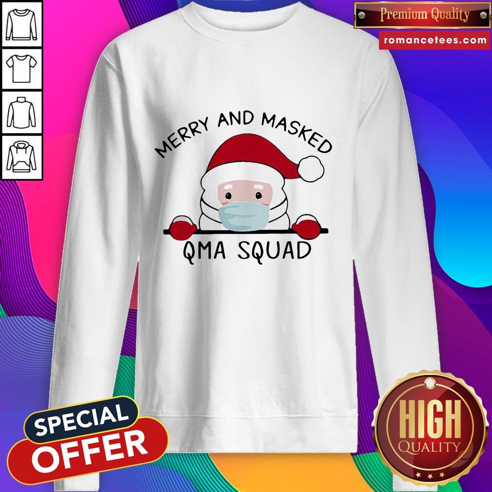 Santa Face Mask Merry And Masked Qma Squad Christmas Shirt