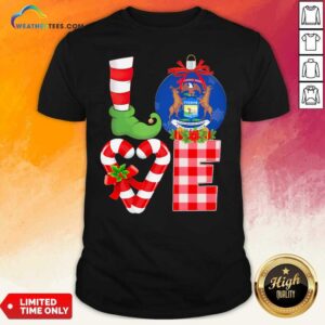 Funny Love Michigan State Flag Pajama Elf Merry Christmas Shirt