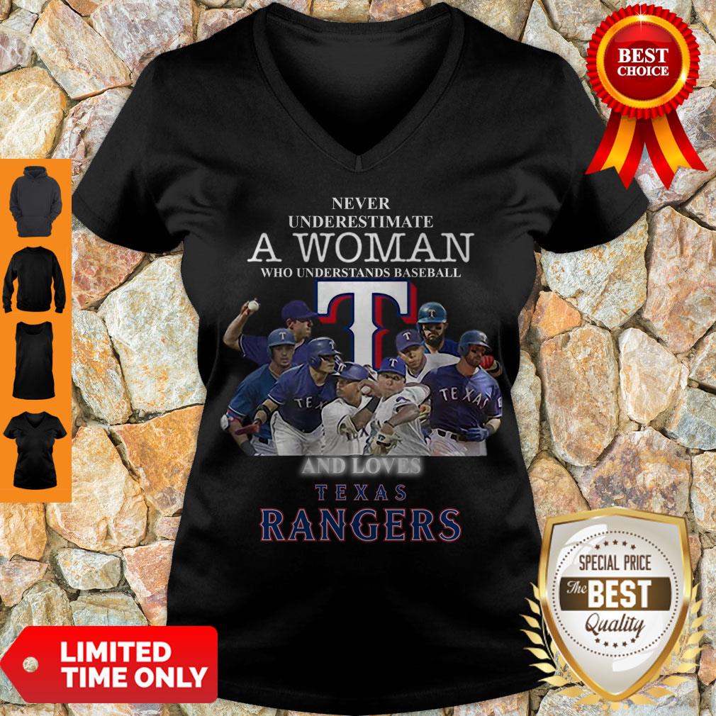 Never Underestimate A woman Who Understands Baseball And Loves Rangers Shirt