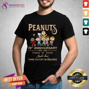 Good The Peanuts 70th Anniversary 1950 2020 Thank You For The Memories Signature Shirt