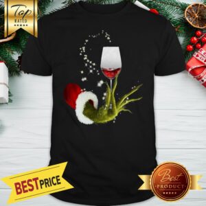 Grinch Santa Hand Holding Wine Red Shirt