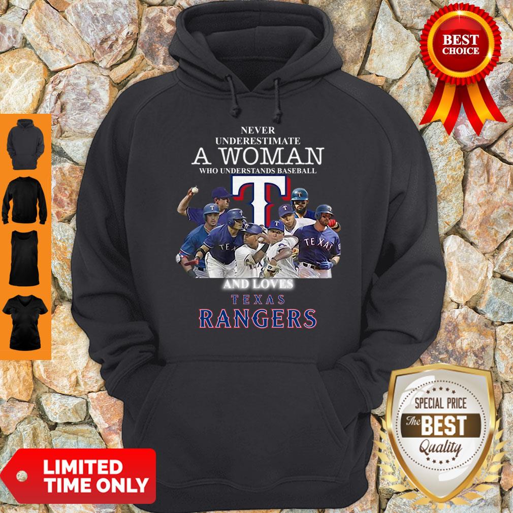 Never Underestimate A woman Who Understands Baseball And Loves Rangers Shirt