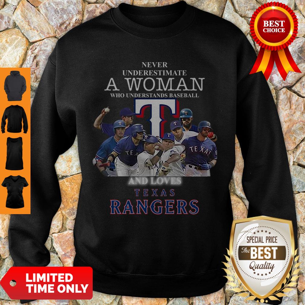 Never Underestimate A woman Who Understands Baseball And Loves Rangers Shirt
