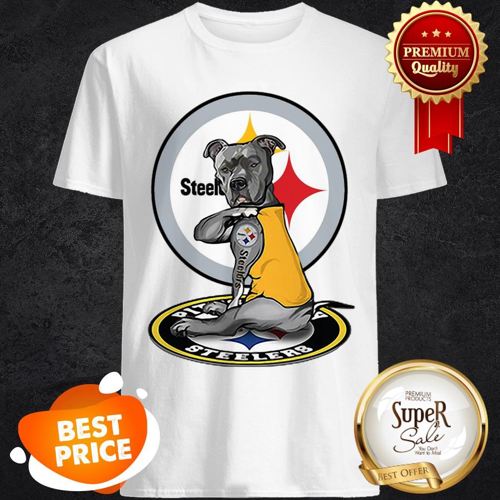 Nice Black Pitbull Tattoo Pittsburgh Steelers Logo Shirt