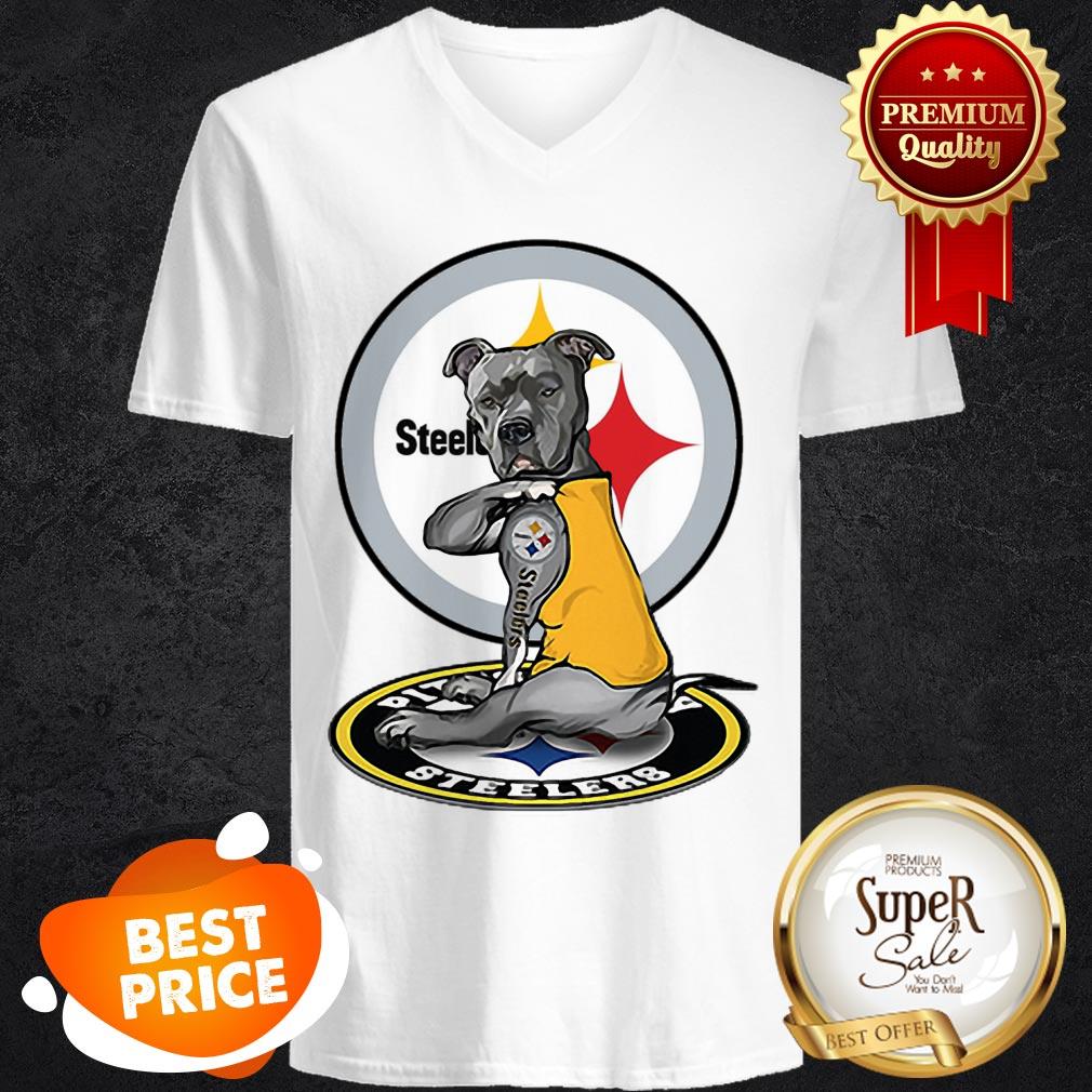 Nice Black Pitbull Tattoo Pittsburgh Steelers Logo Shirt