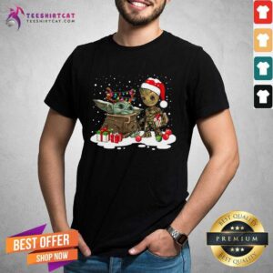 Perfect Christmas Collection Baby Yoda And Groot Santa Christmas Light Shirt