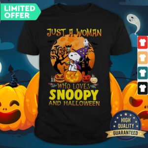 Just A Woman Who Loves Snoopy And Halloween Shirt