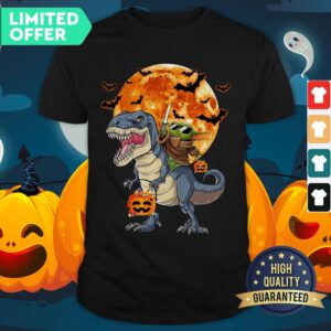 Star Wars Baby Yoda Riding Dinosaur T-rex Pumpkin Moon Halloween Shirt