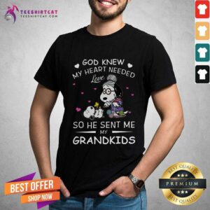 Nice Snoopy And Woodstock God Knew My Heart Needed So He Sent Me My Grandkids 2021 Shirt