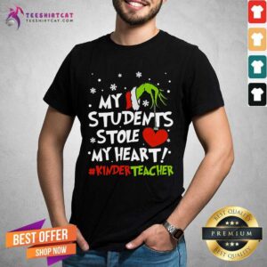 Happy Grinch Hand Holding Heart My Students Stole My Heart Kinderteacher Shirt