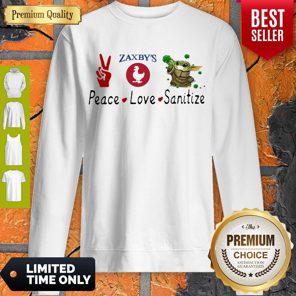 Awesome Peace Love Sanitize Zaxbys Baby Yoda Shirt