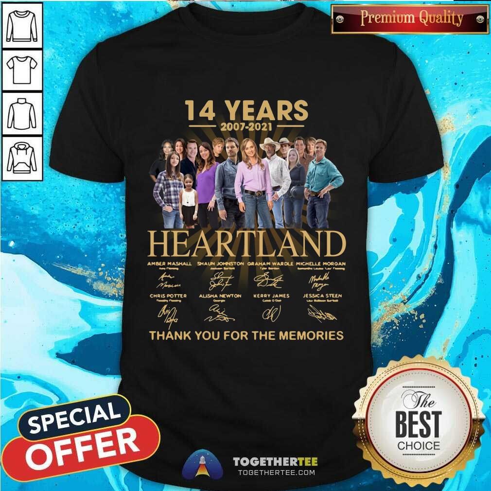 Cute 14 Years Heartland Thank You For The Memories Signatures Shirt