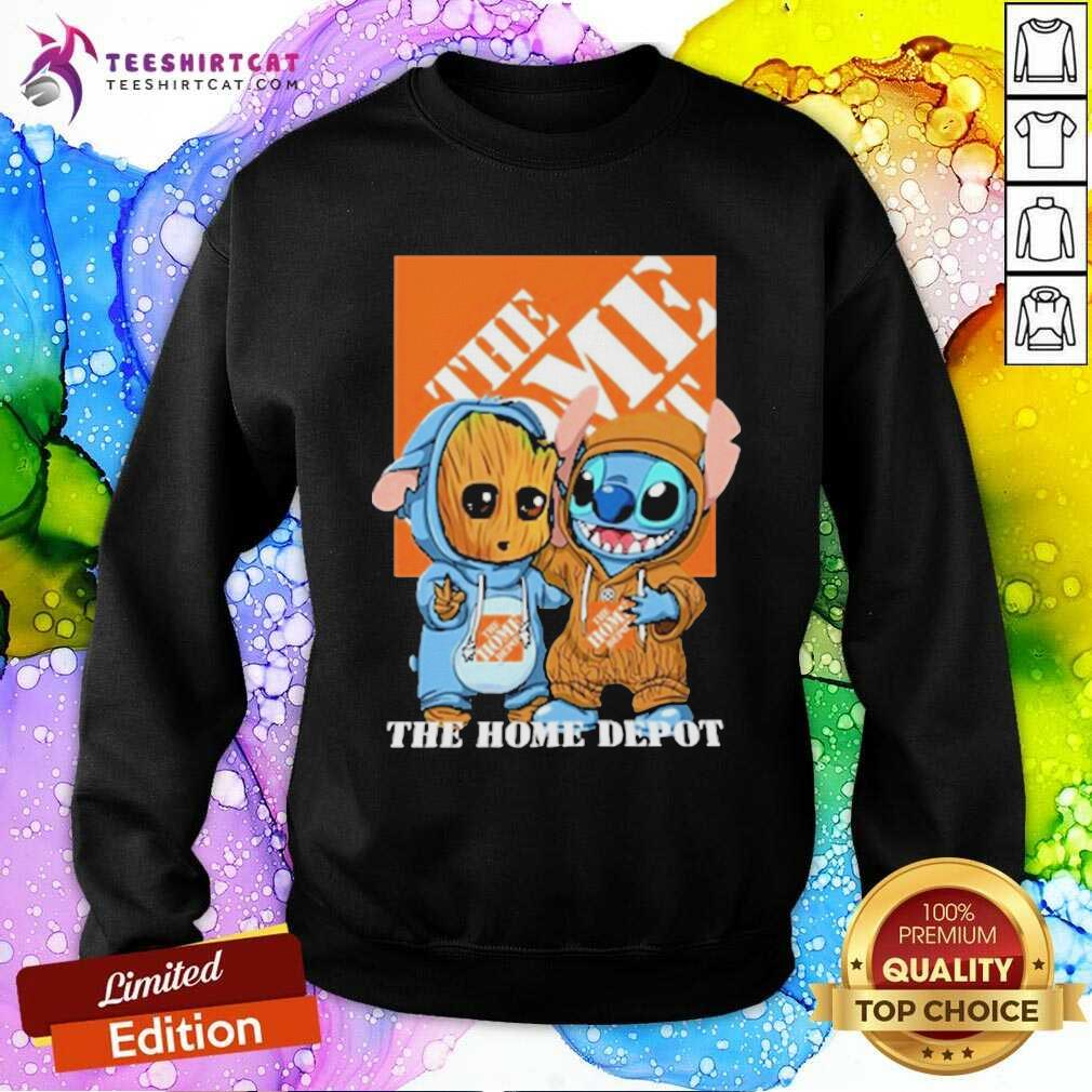 Cute Baby Groot And Stitch The Home Depot Logo Shirt