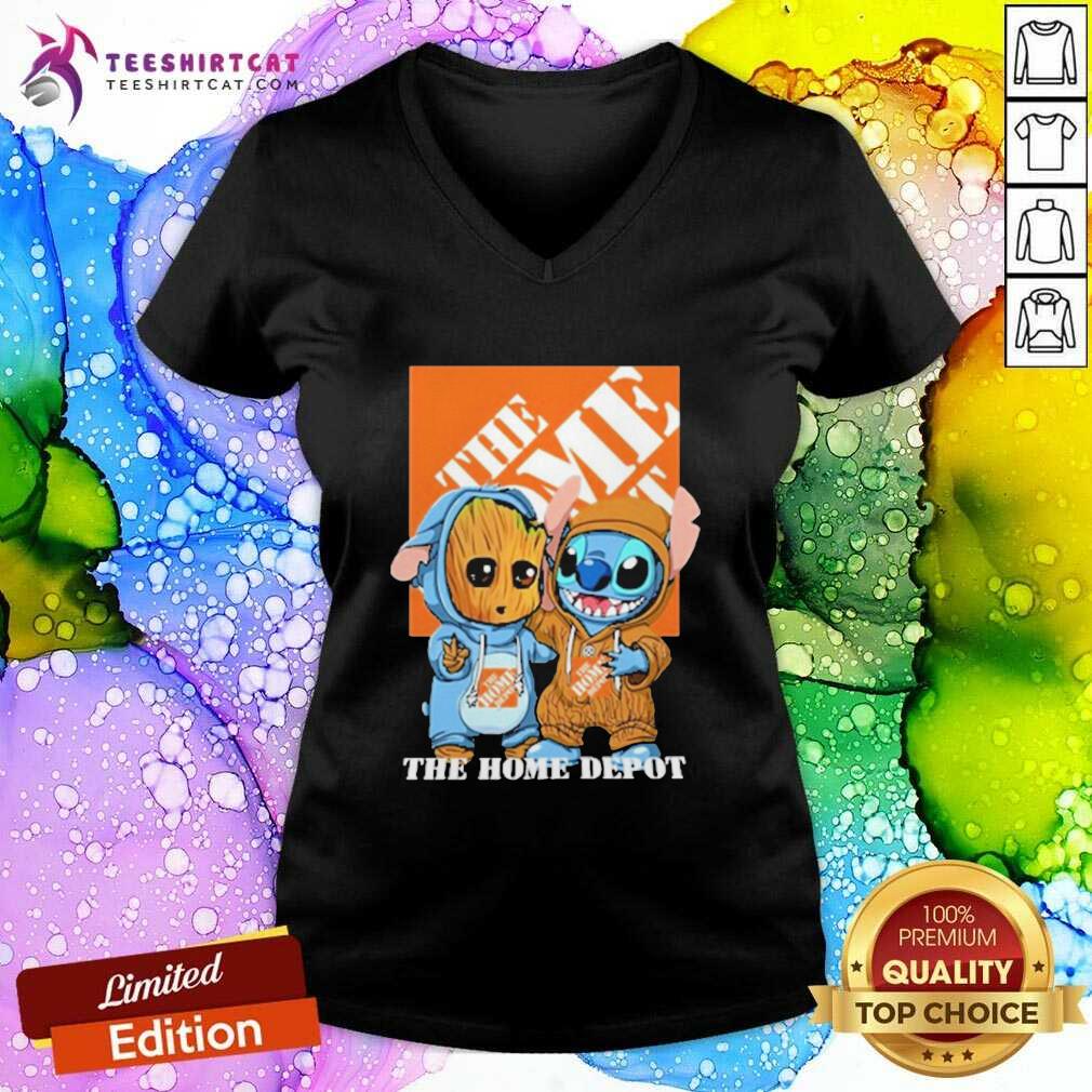 Cute Baby Groot And Stitch The Home Depot Logo Shirt