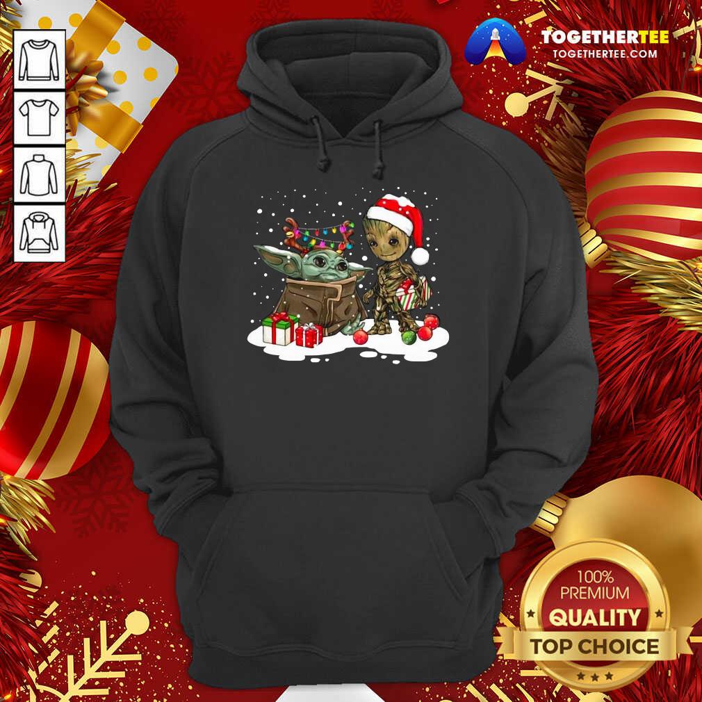 Cute Christmas Collection Baby Yoda And Groot Santa Christmas Light Shirt