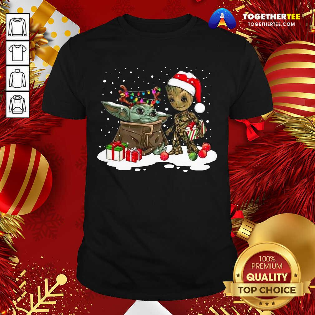 Cute Christmas Collection Baby Yoda And Groot Santa Christmas Light Shirt