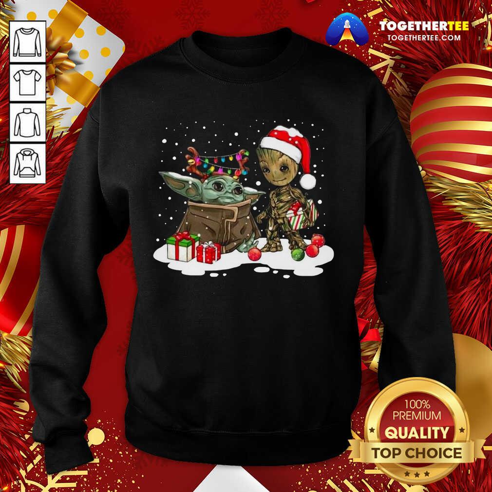 Cute Christmas Collection Baby Yoda And Groot Santa Christmas Light Shirt