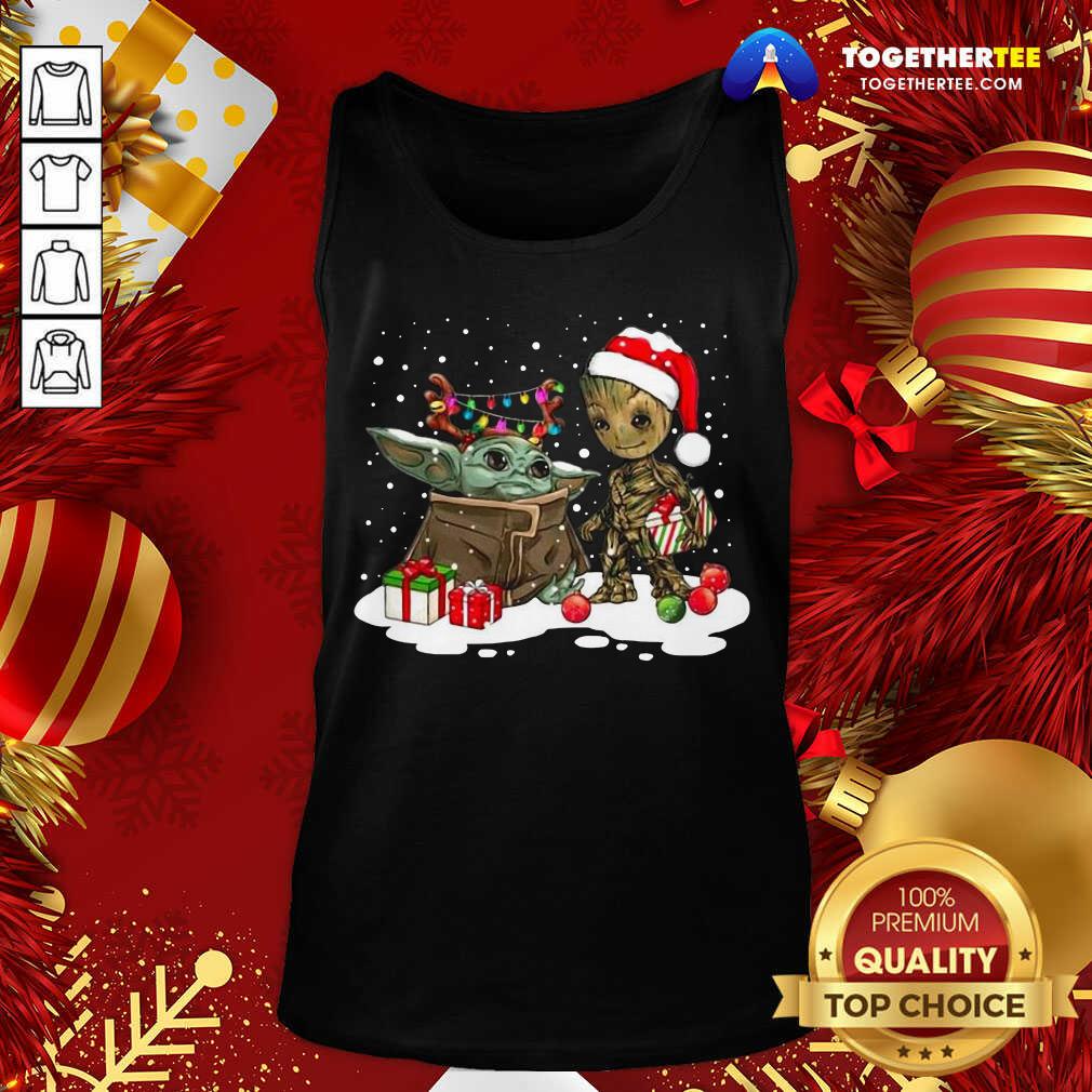 Cute Christmas Collection Baby Yoda And Groot Santa Christmas Light Shirt