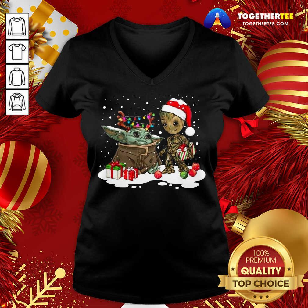 Cute Christmas Collection Baby Yoda And Groot Santa Christmas Light Shirt