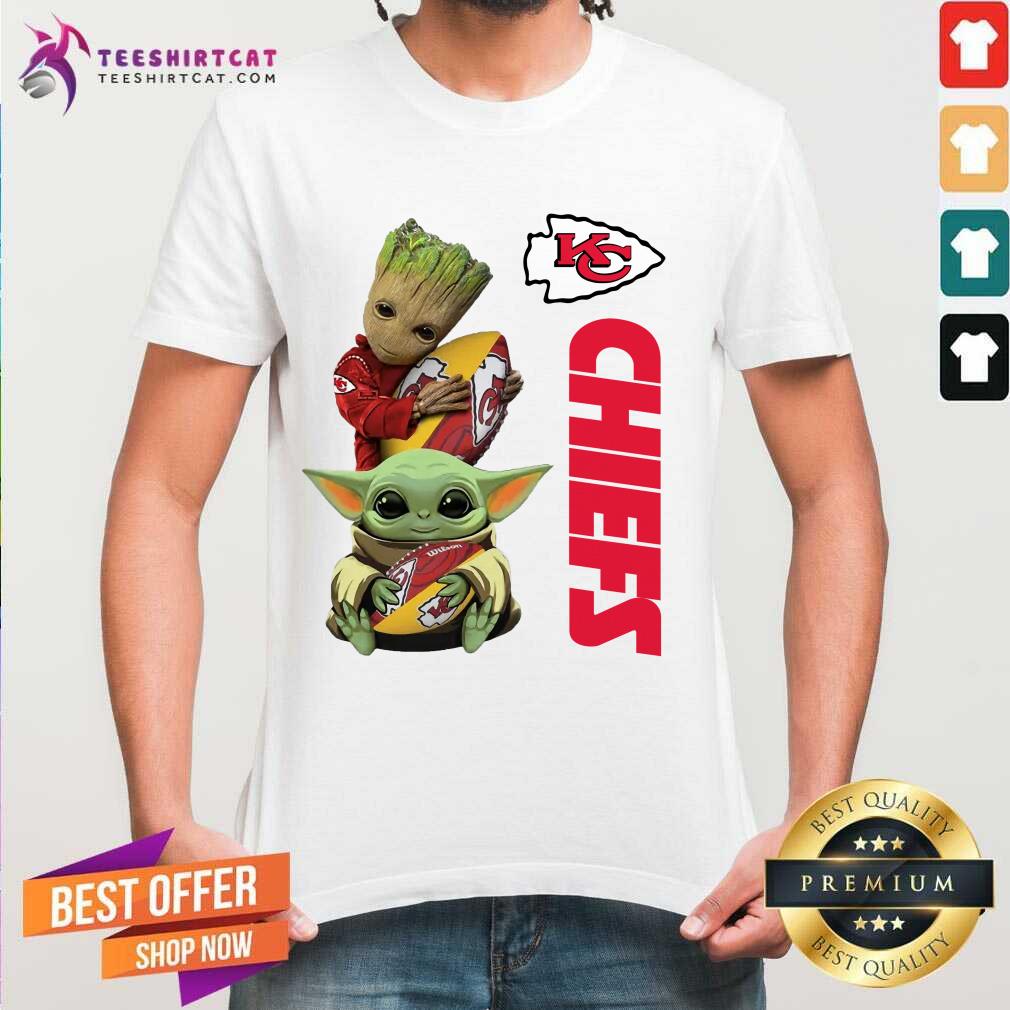 Good Baby Yoda And Baby Groot Hug Football Kansas City Chiefs Shirt