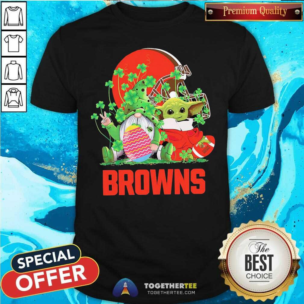 Good Baby Yoda And Gnomes St Patricks Day Cleveland Browns 2021 Shirt