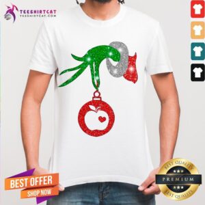 Official Hand Grinch Holding Ball Apple Diamond Christmas Shirt