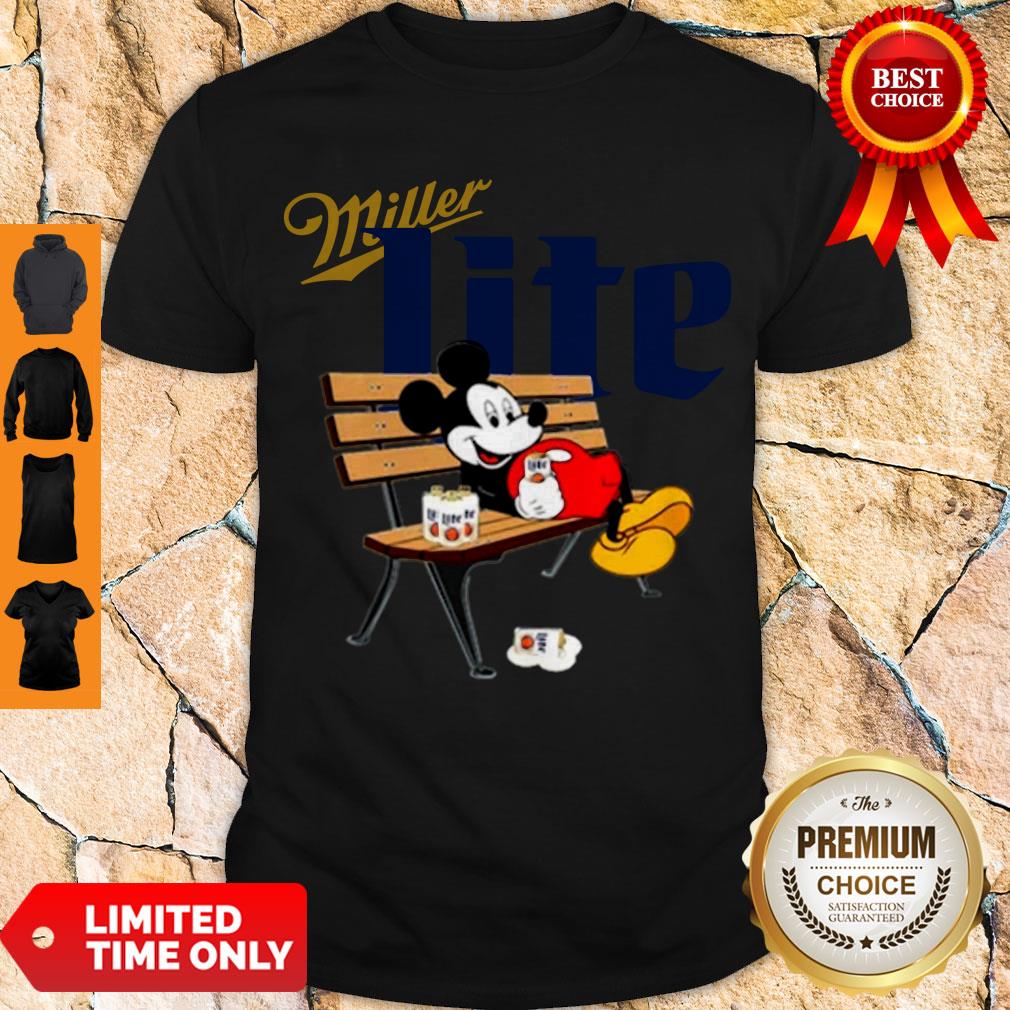 Mickey Mouse Drinking Miller Lite On Park Bench Shirt