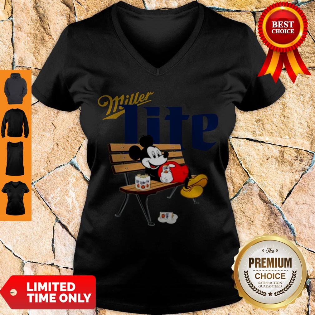 Mickey Mouse Drinking Miller Lite On Park Bench Shirt