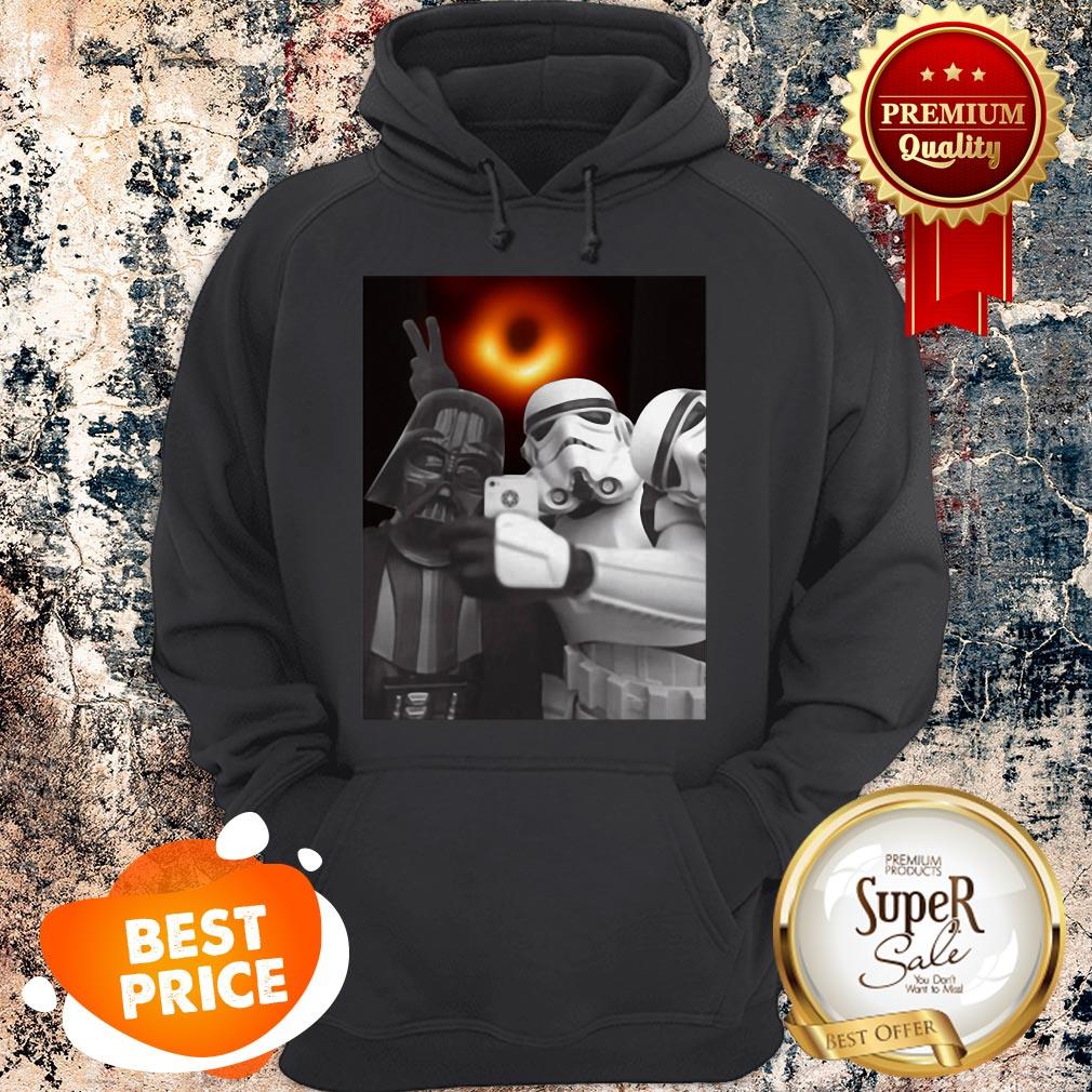 Nice Darth Vader And Stormtroopers Selfie With Black Hole Shirt