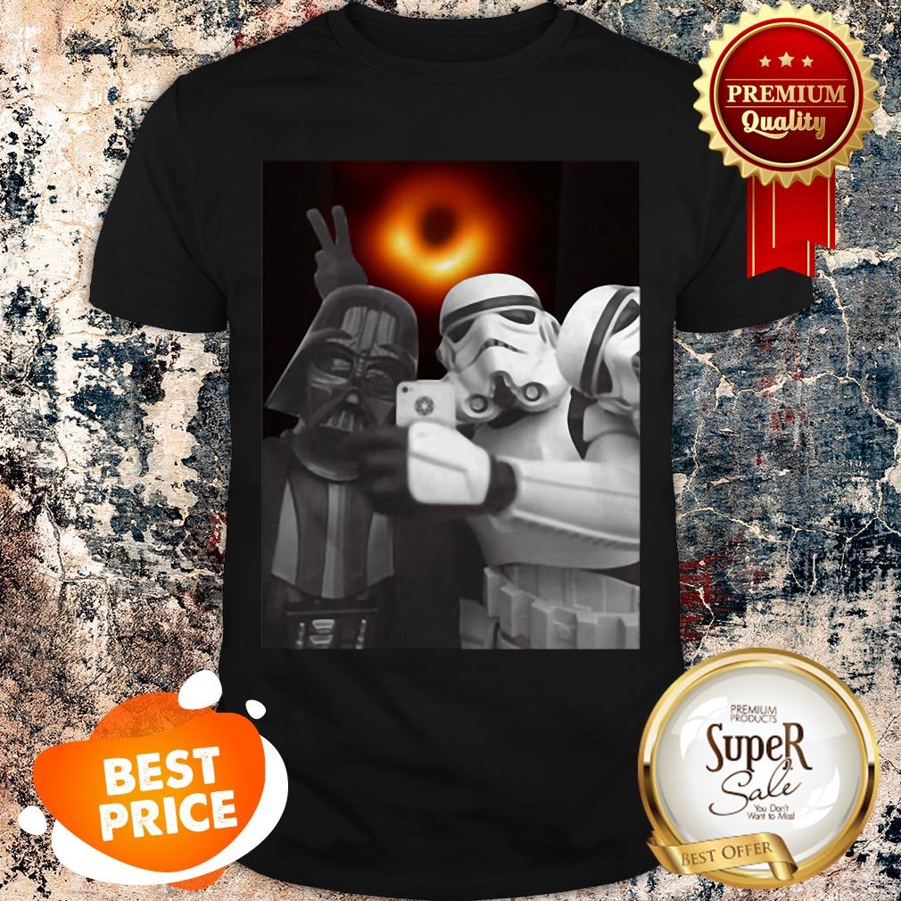 Nice Darth Vader And Stormtroopers Selfie With Black Hole Shirt