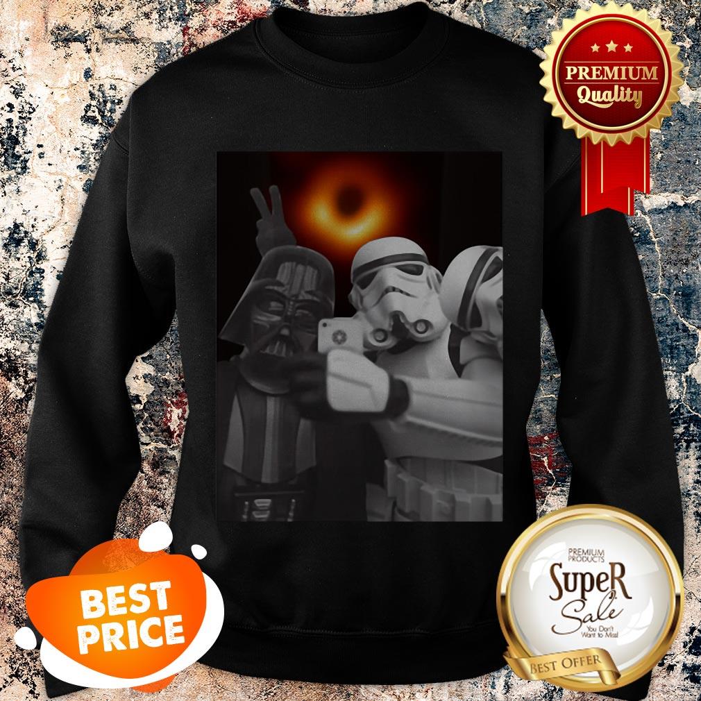 Nice Darth Vader And Stormtroopers Selfie With Black Hole Shirt