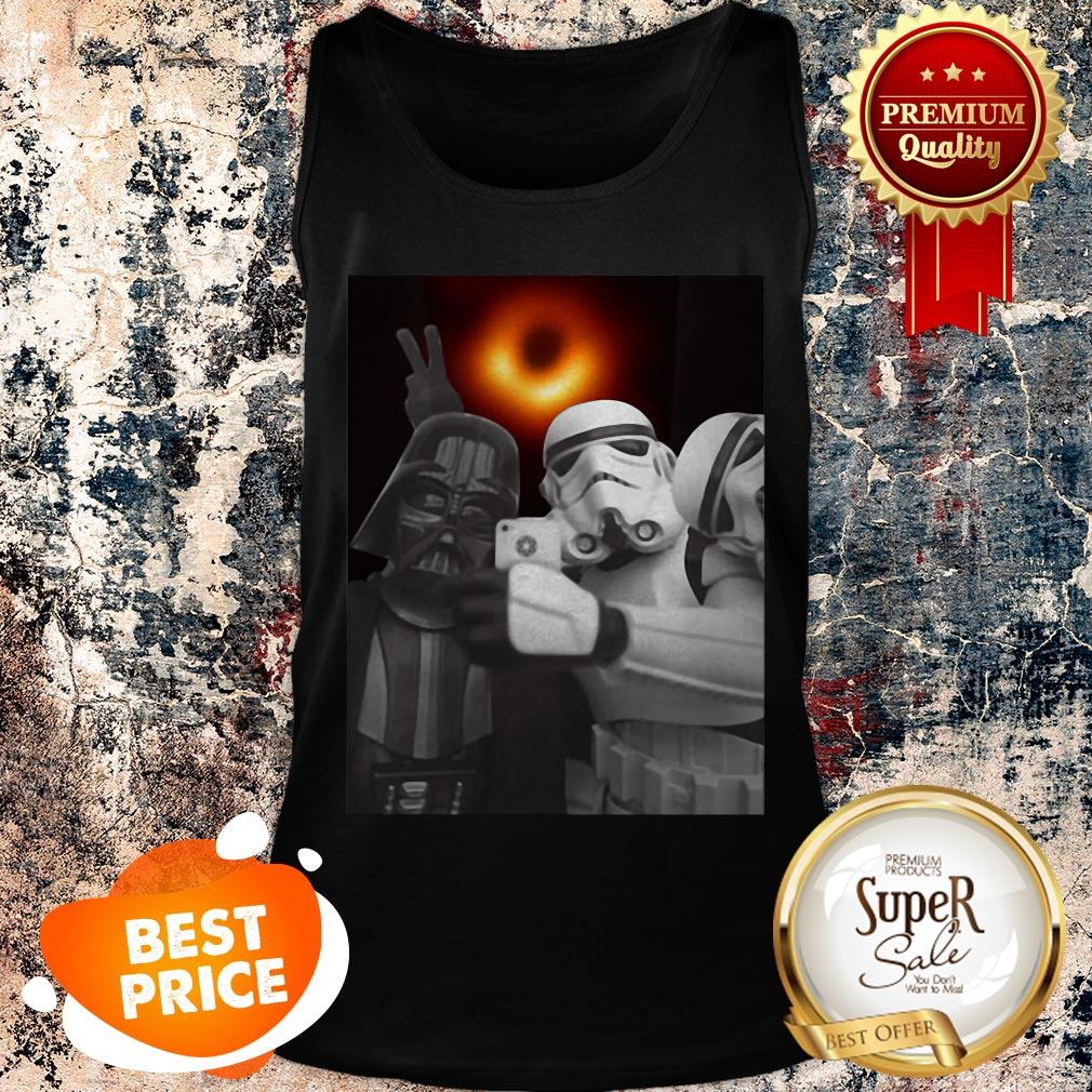 Nice Darth Vader And Stormtroopers Selfie With Black Hole Shirt