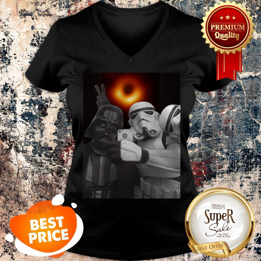 Nice Darth Vader And Stormtroopers Selfie With Black Hole Shirt