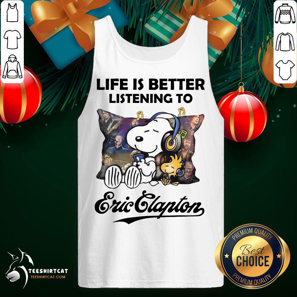 Nice Snoopy And Woodstock Life Is Better Listening To Eric Clapton Shirt