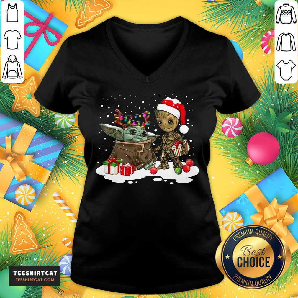 Perfect Christmas Collection Baby Yoda And Groot Santa Christmas Light Shirt