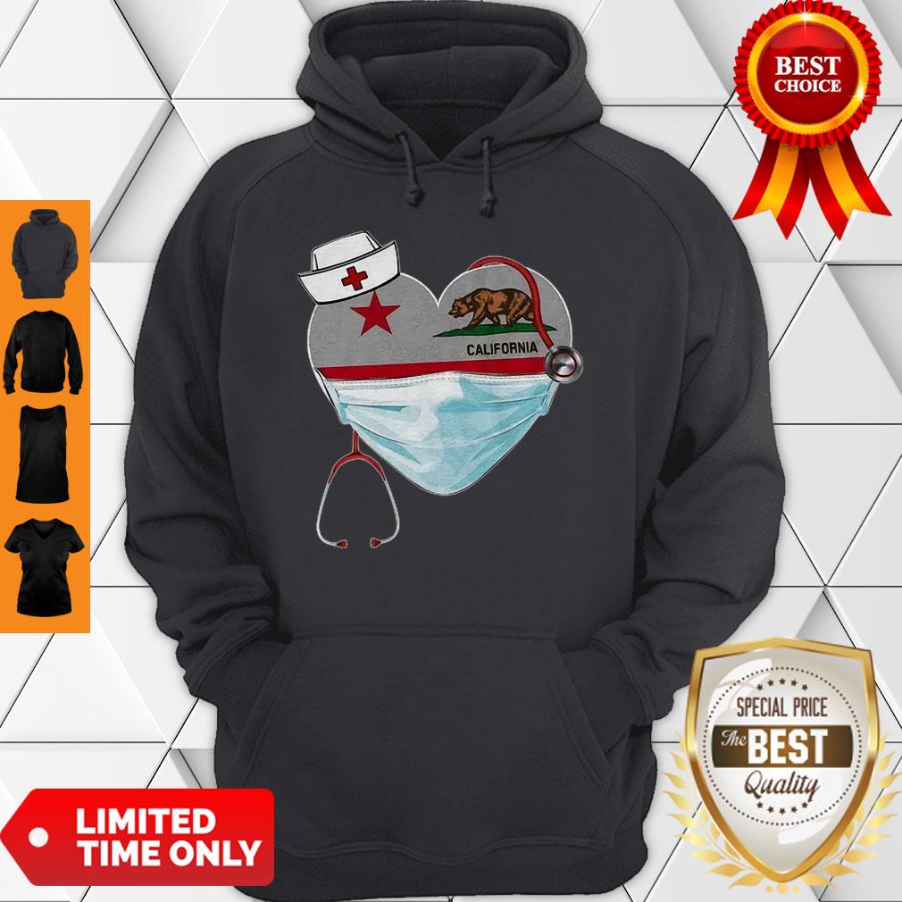 Premium Nurse Heart Stethoscope Mask California Flag Shirt