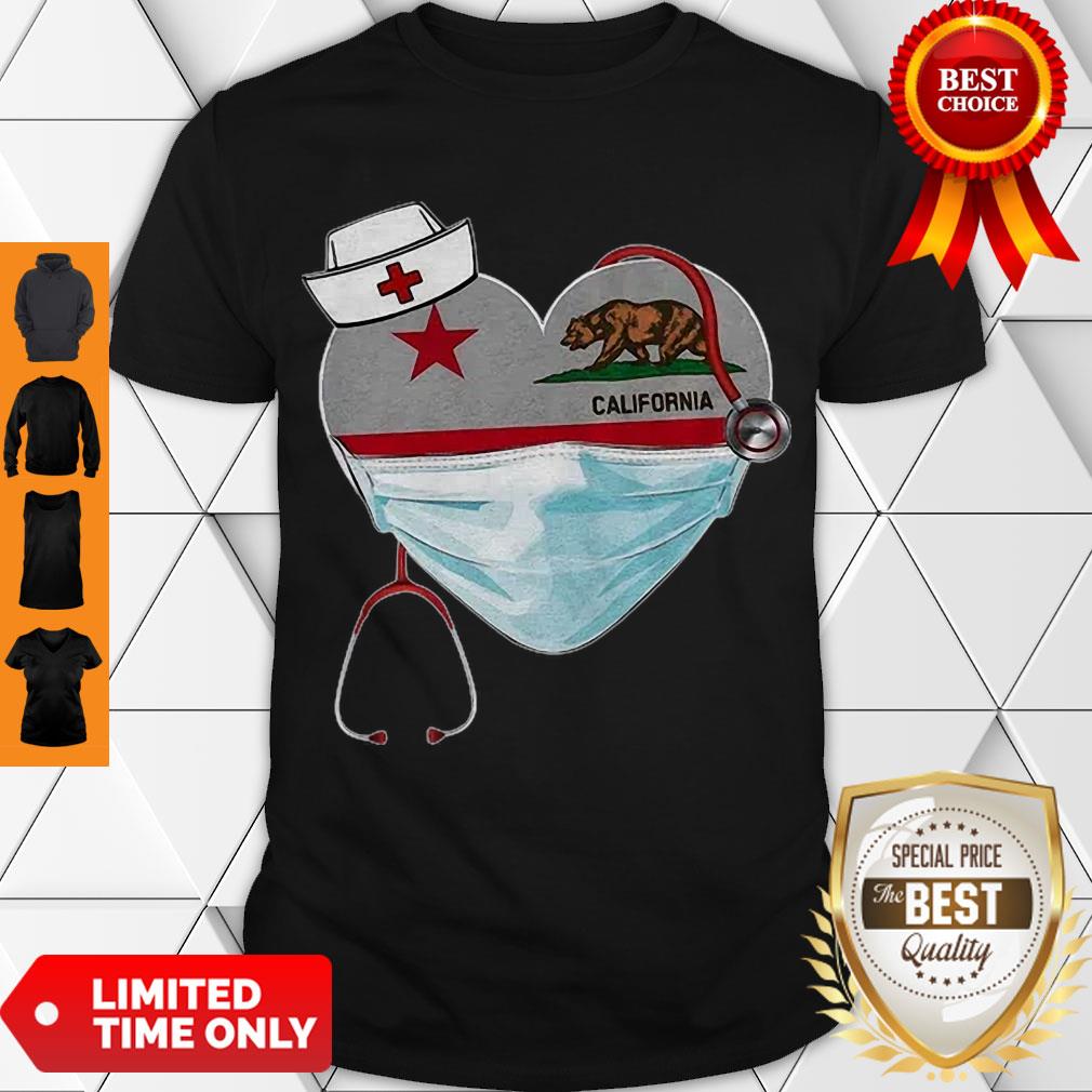 Premium Nurse Heart Stethoscope Mask California Flag Shirt