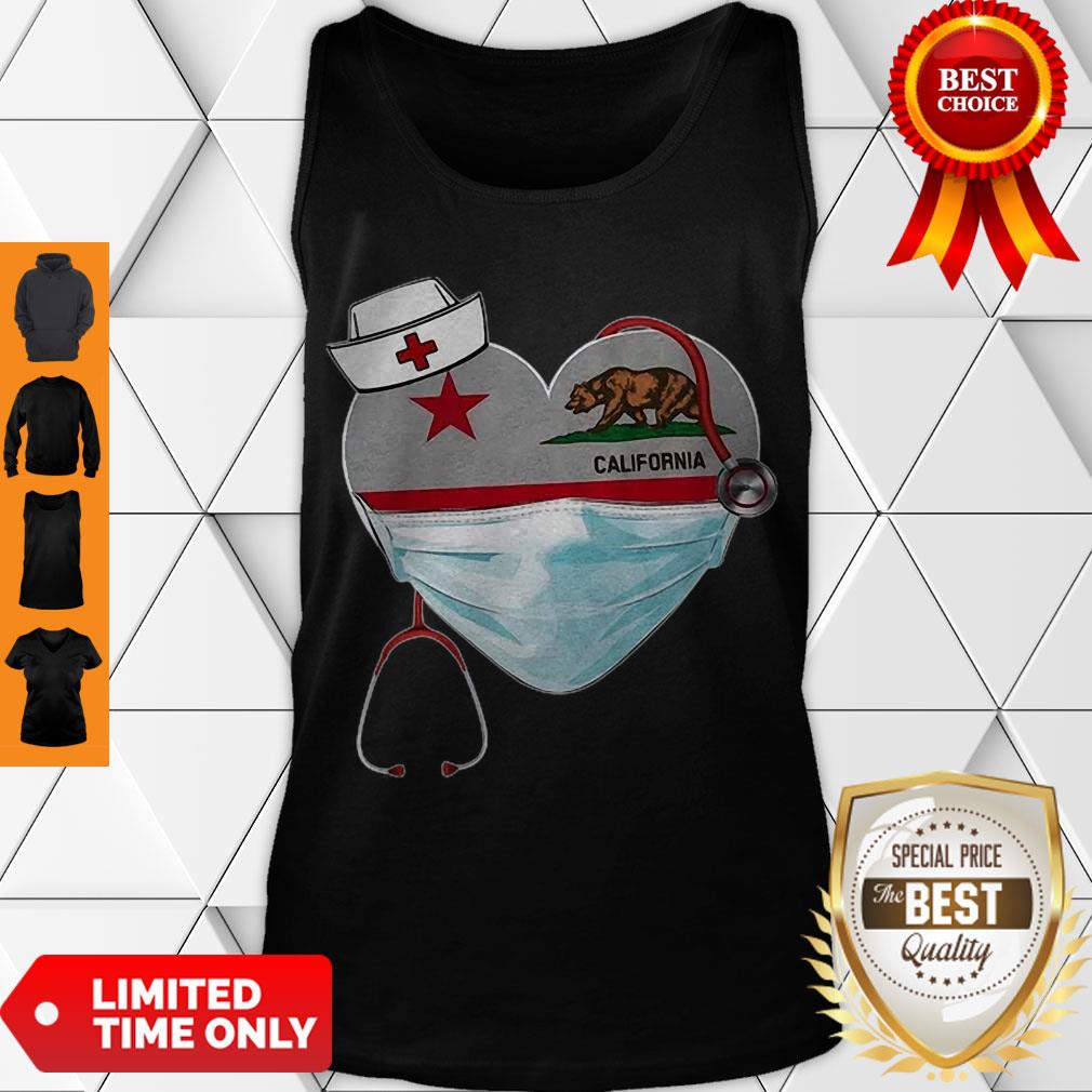 Premium Nurse Heart Stethoscope Mask California Flag Shirt