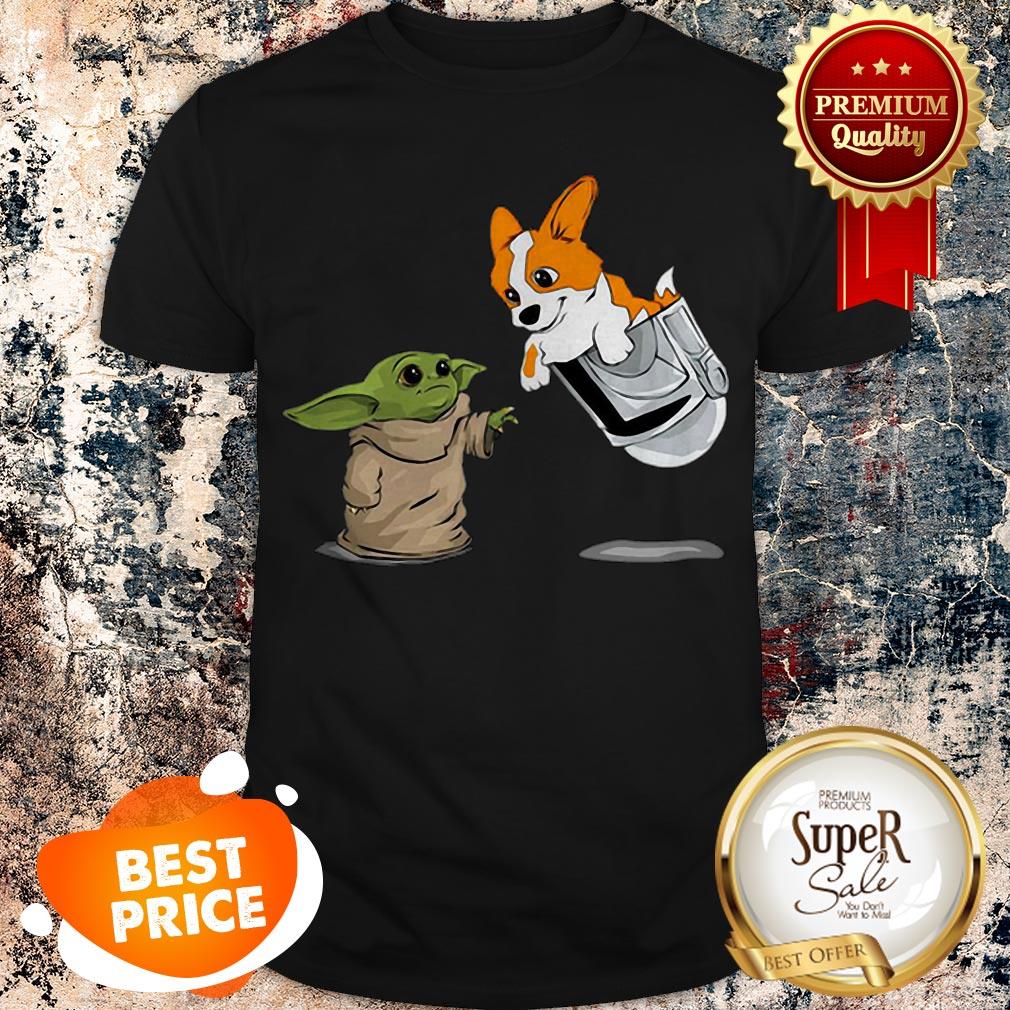 Star Wars Baby Yoda And Corgi In Pocket Mandalorian Shirt
