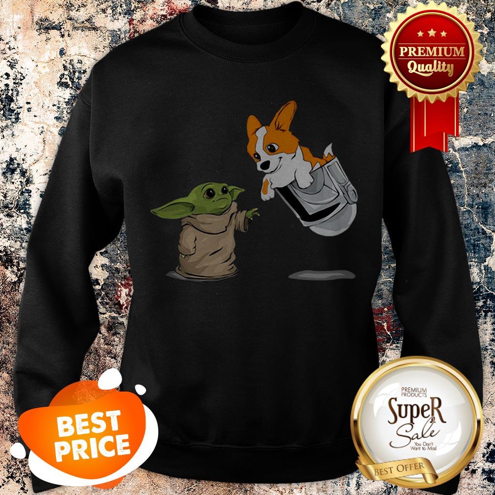 Star Wars Baby Yoda And Corgi In Pocket Mandalorian Shirt