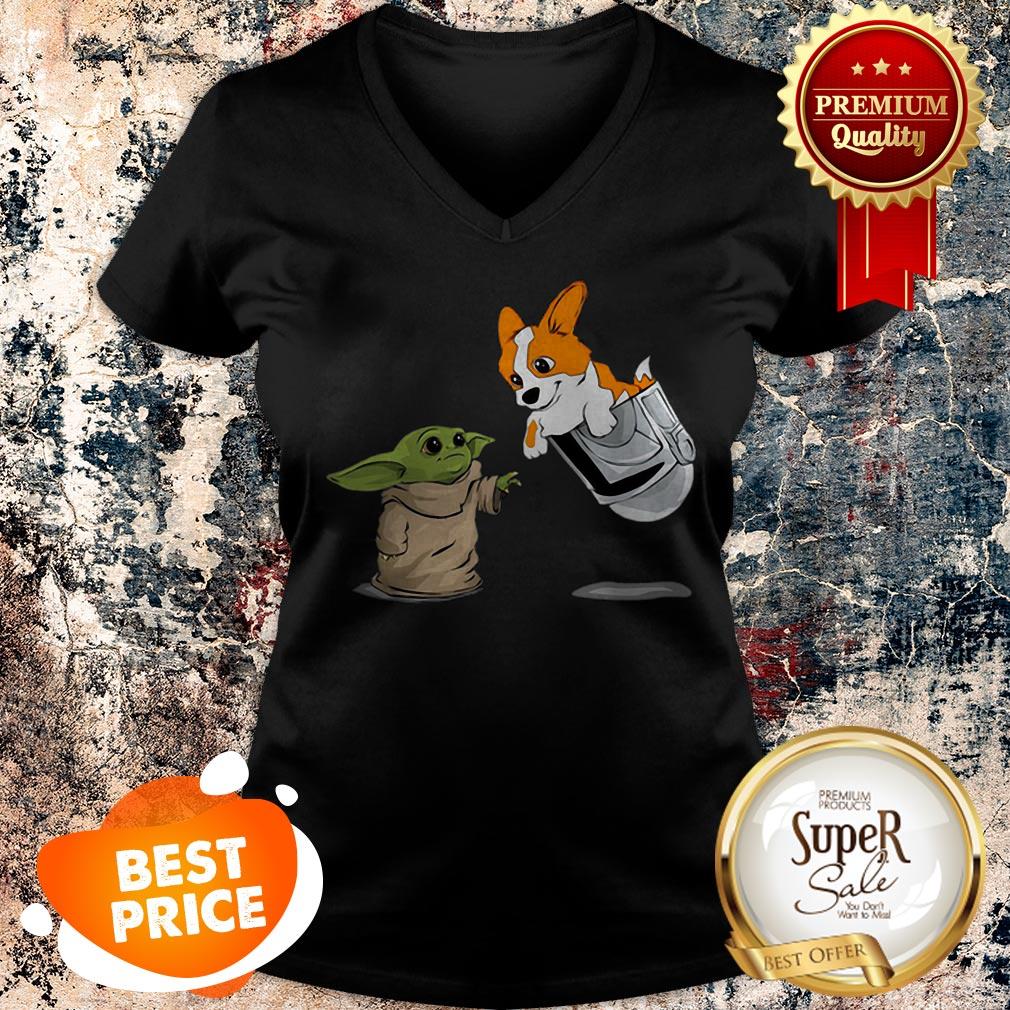 Star Wars Baby Yoda And Corgi In Pocket Mandalorian Shirt